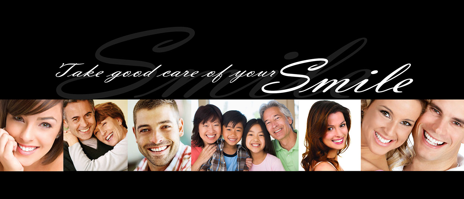 Photos of various people smiling with the wording Smile, Take good care of your smile.